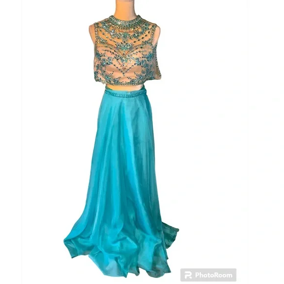 Rachel Allan | Dresses | Rachel Allan 2 Piece Turquoiseaqua Blue Formal  Prom Dress Beaded Top Size | Poshmark